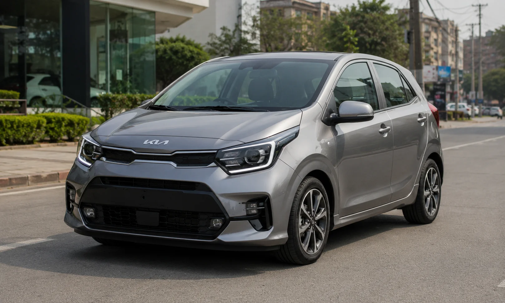 New Kia Picanto-style compact hatchback pictured on an urban road in Pakistan ahead of its reported local launch.