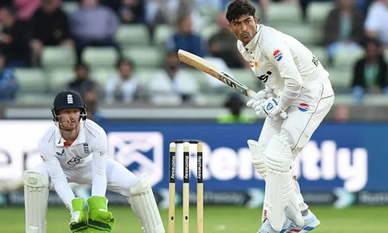 Razaullah Mashwani smashed 81 with nine sixes on Test debut, rescuing Pakistan at Edgbaston and leaving England a 130-run target.