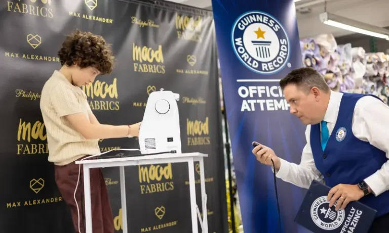 Ten-year-old designer Max Alexander holds four Guinness World Records after launching a Mood Fabrics collection and threading a sewing machine in 10.16 seconds.